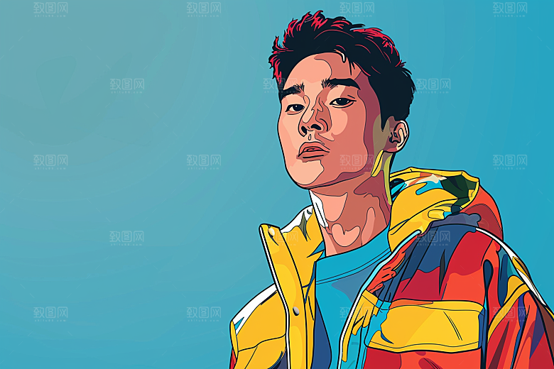 时尚涂鸦人物对比色撞色插画