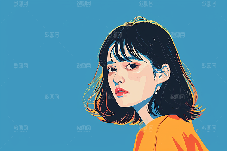 时尚涂鸦人物潮流撞色插画