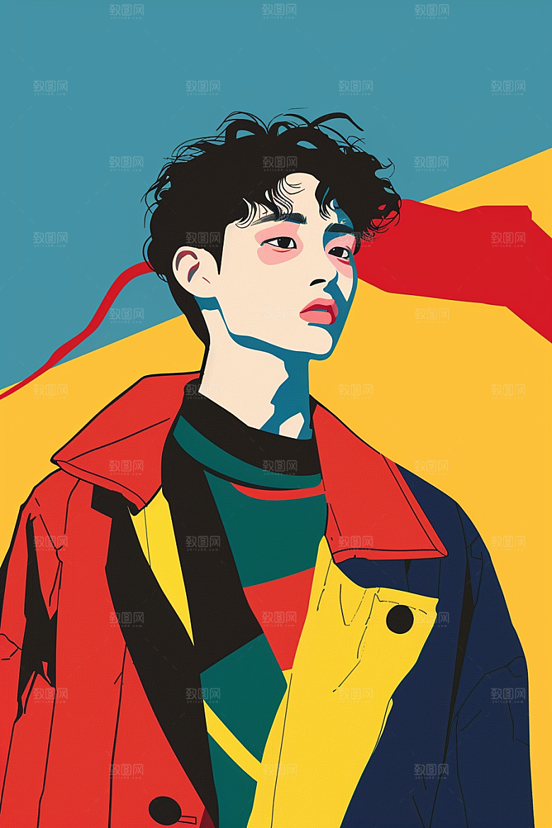 时尚涂鸦人物高清对比色插画