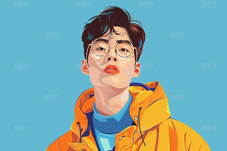 时尚涂鸦人物韩流暖色调插画
