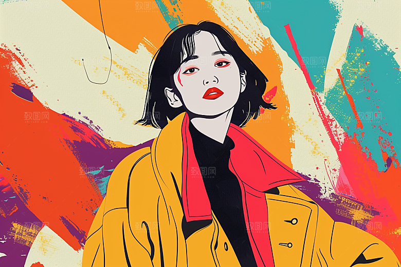 时尚涂鸦人物扁平风潮流插画