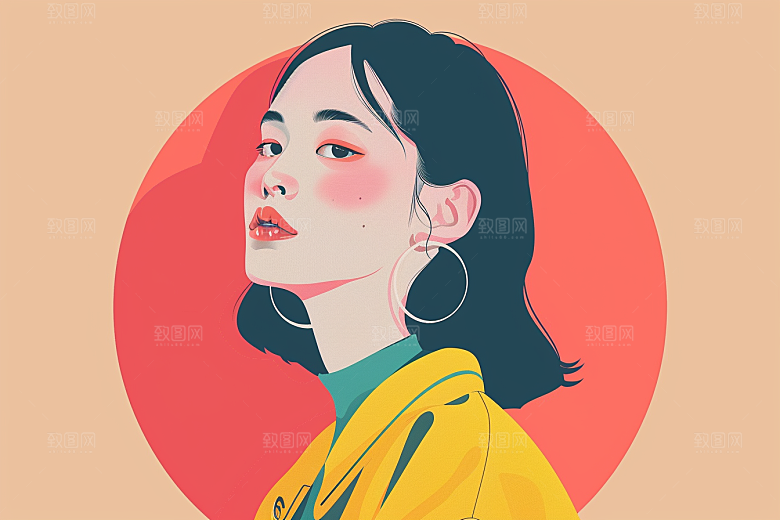 时尚涂鸦人物撞色潮流插画