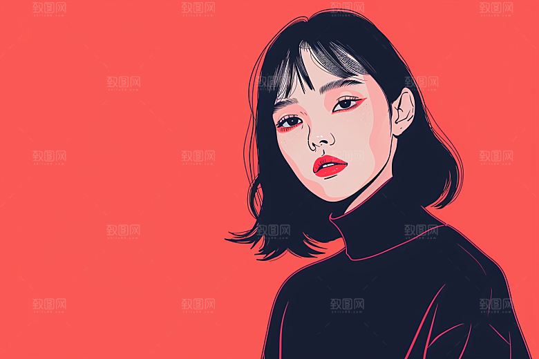 时尚涂鸦人物平面撞色插画