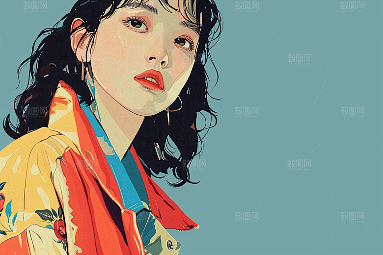 时尚涂鸦人物鲜明橙色插画