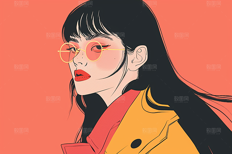 时尚涂鸦人物平面暖色调插画