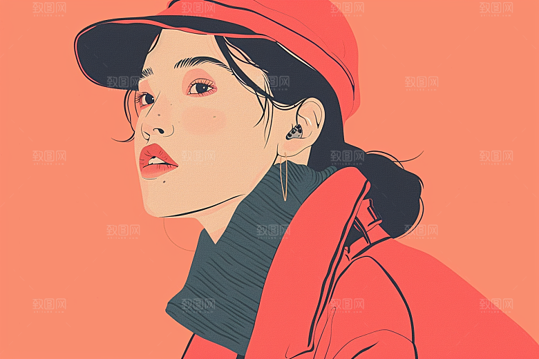 时尚涂鸦人物暖色调平面插画