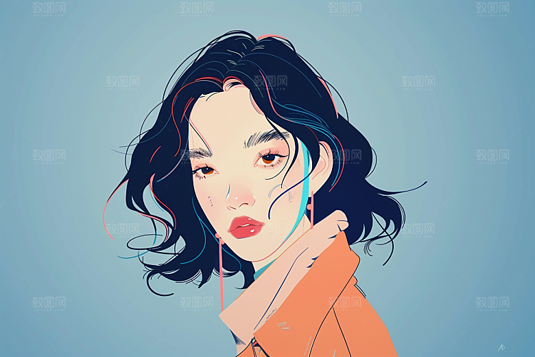 时尚涂鸦人物对比色韩流插画