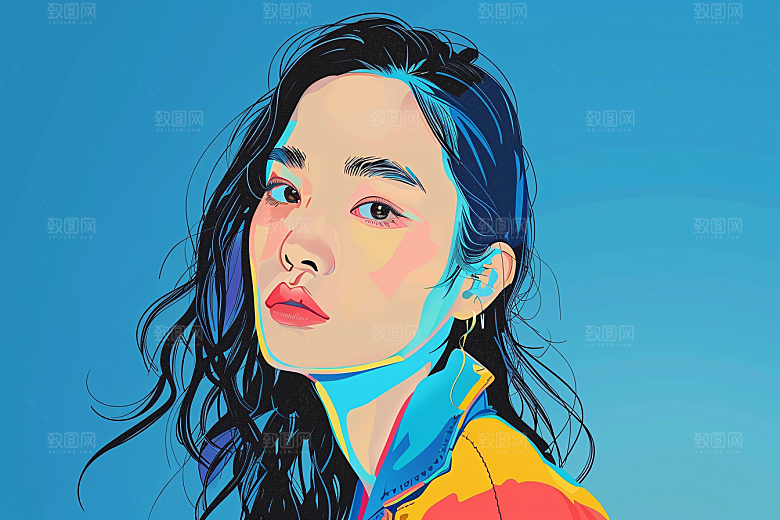 时尚涂鸦人物平面韩流插画