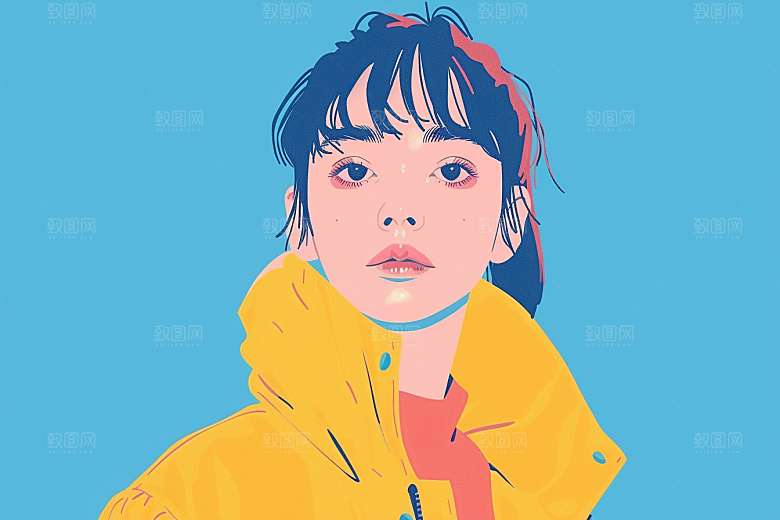 时尚涂鸦人物扁平风鲜明插画