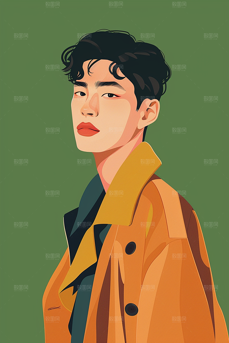 时尚涂鸦人物撞色平面插画