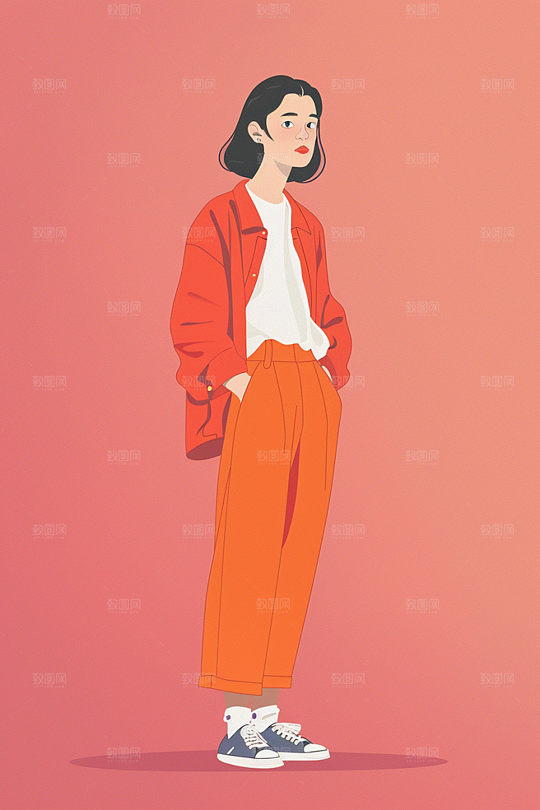 时尚涂鸦人物对比色韩流插画