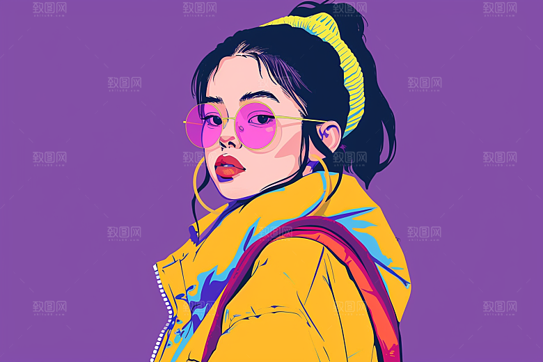时尚涂鸦人物平面对比色插画