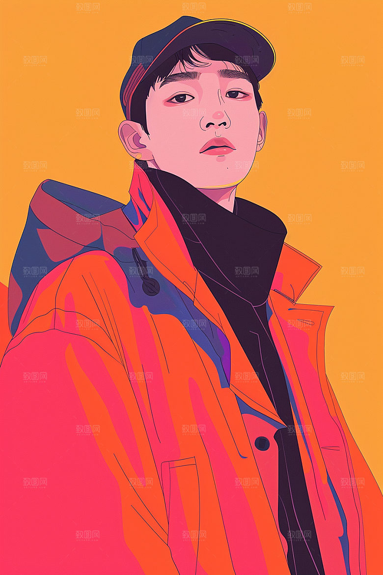 时尚涂鸦人物对比色暖色调插画