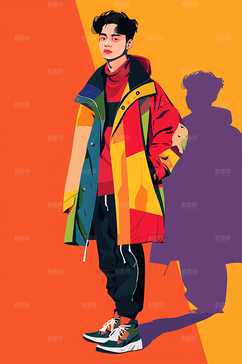 时尚涂鸦人物鲜明潮流插画