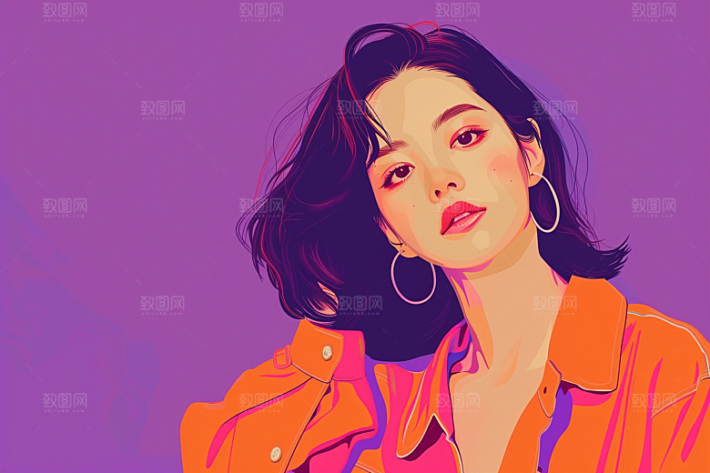 时尚涂鸦人物暖色调扁平风插画