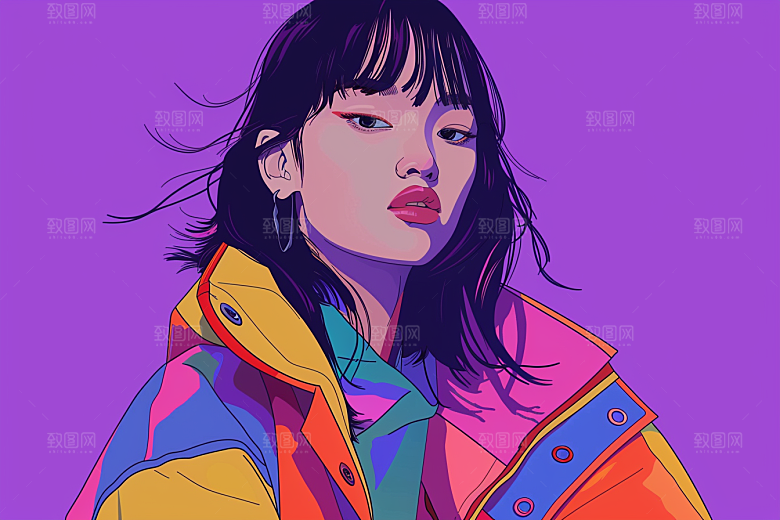 时尚涂鸦人物橙色韩流插画
