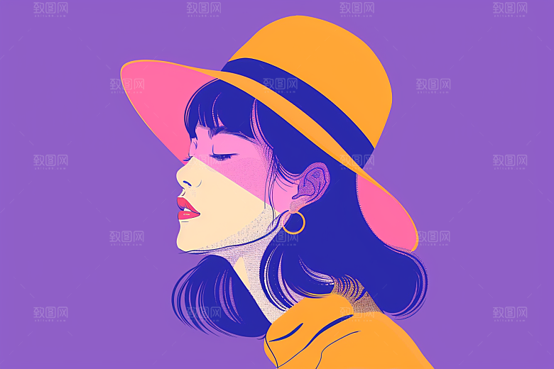 时尚涂鸦人物撞色平面插画