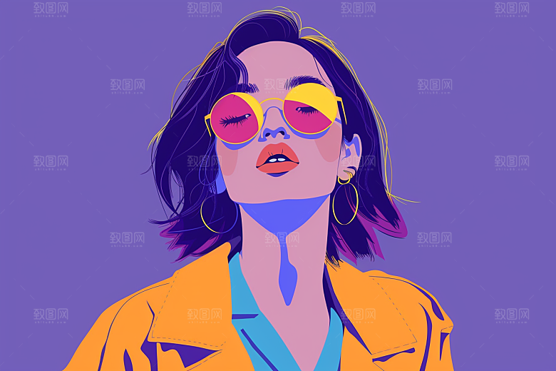 时尚涂鸦人物韩流撞色插画