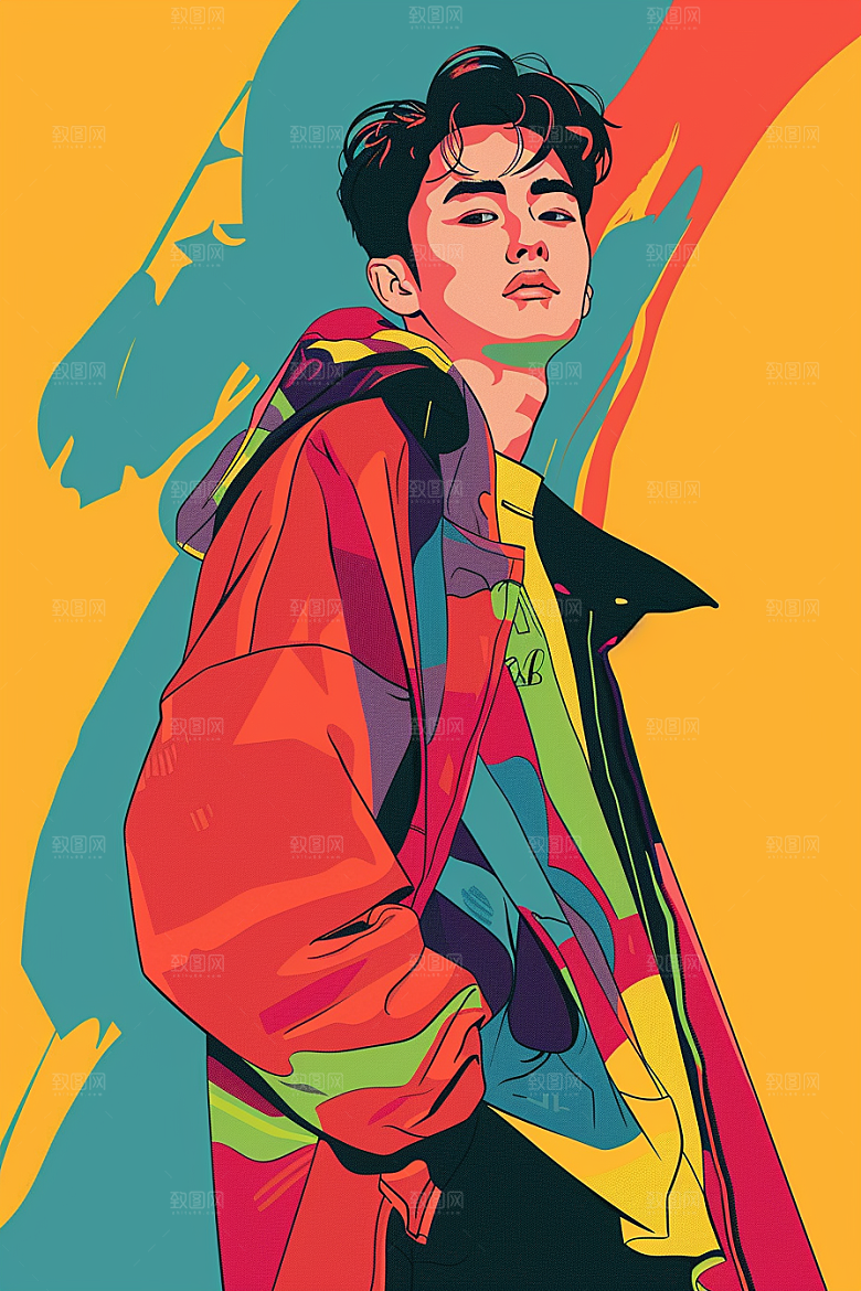 时尚涂鸦人物橙色潮流插画