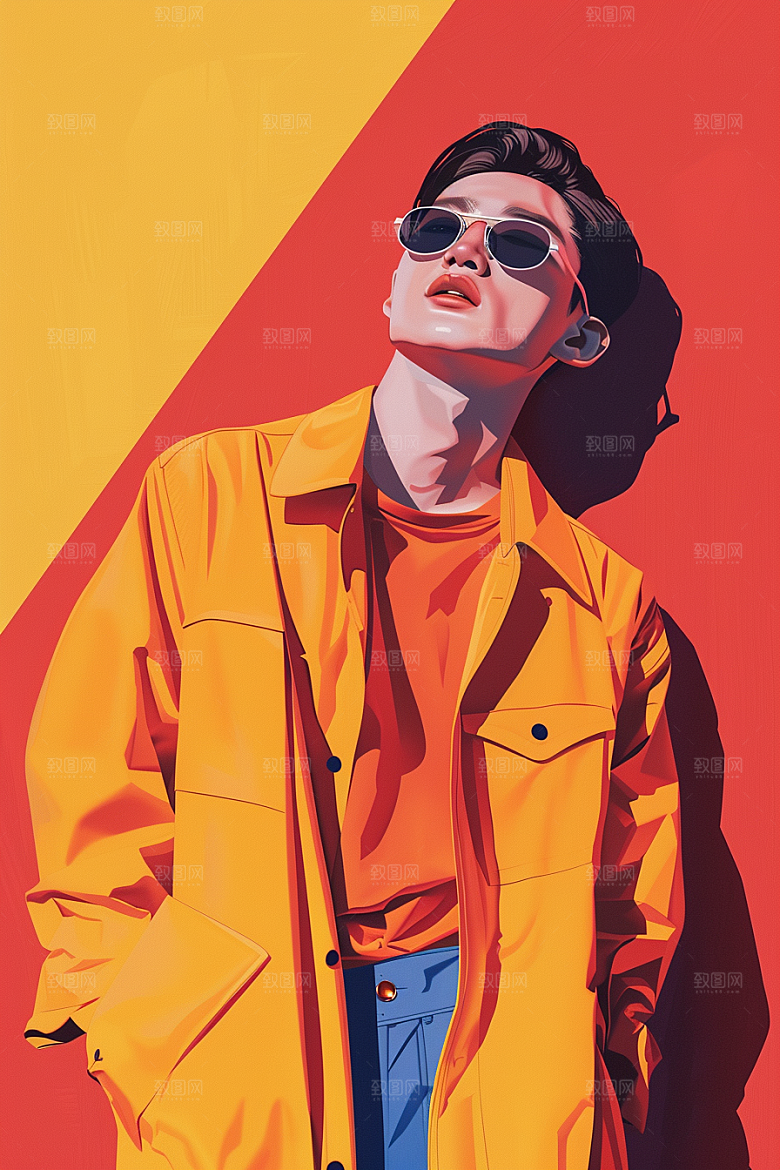 时尚涂鸦人物撞色鲜明插画