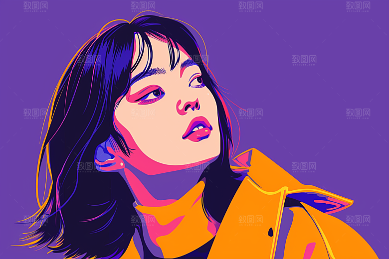 时尚涂鸦人物橙色潮流插画