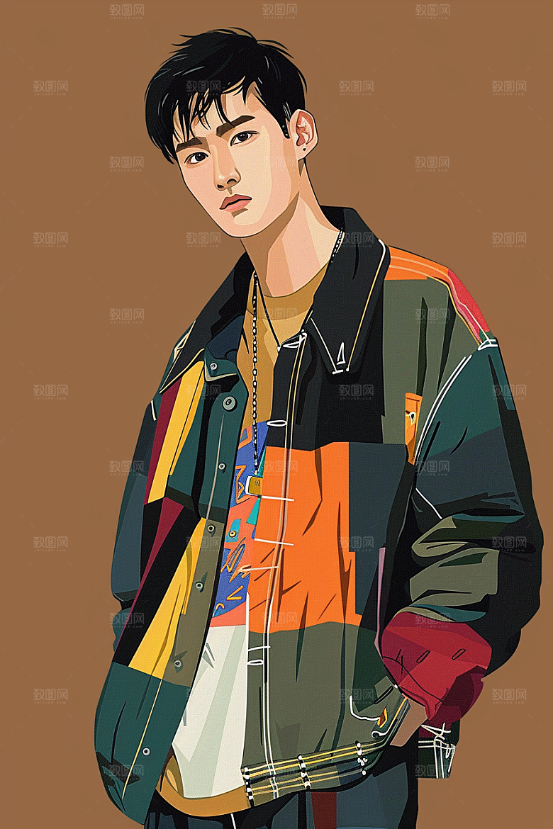 时尚涂鸦人物暖色调鲜明插画