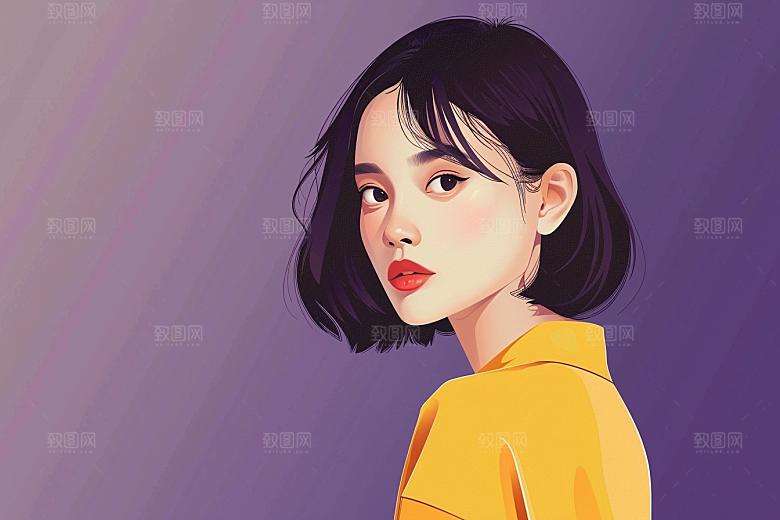 时尚涂鸦人物对比色韩流插画