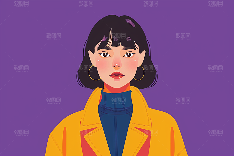 时尚涂鸦人物暖色调撞色插画