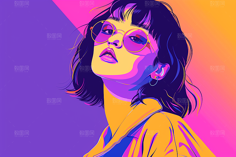 时尚涂鸦人物鲜明橙色插画