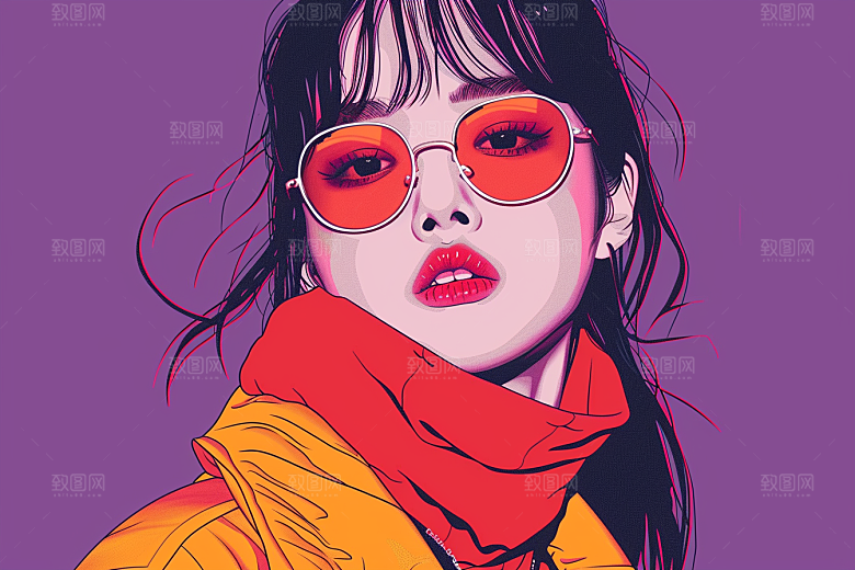 时尚涂鸦人物鲜明扁平风插画