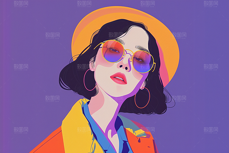 时尚涂鸦人物对比色平面插画
