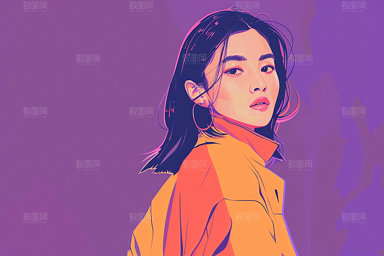 时尚涂鸦人物鲜明潮流插画