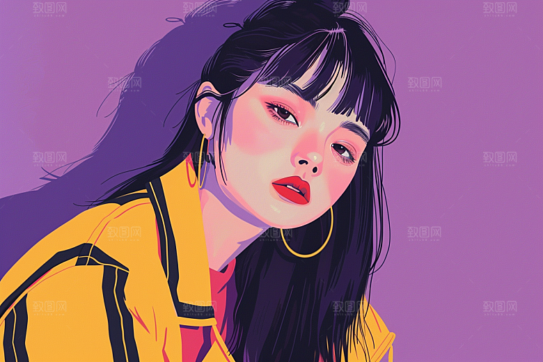 时尚涂鸦人物涂鸦撞色插画