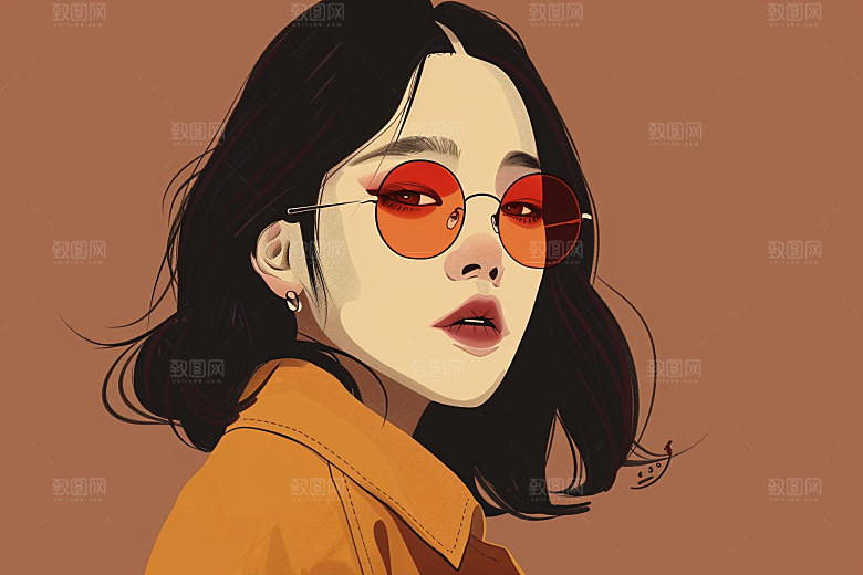 时尚涂鸦人物扁平风撞色插画
