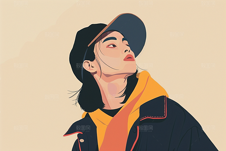 时尚涂鸦人物暖色调潮流插画