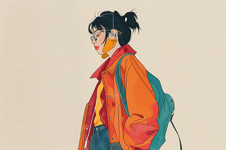 时尚涂鸦人物鲜明暖色调插画