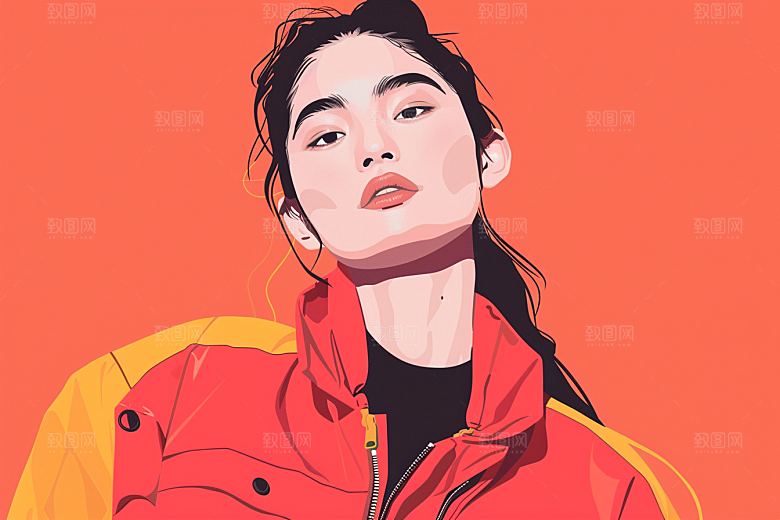 时尚涂鸦人物橙色潮流插画
