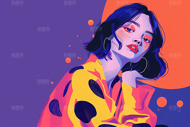 时尚涂鸦人物橙色鲜明插画