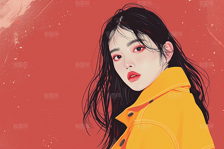 时尚涂鸦人物对比色韩流插画