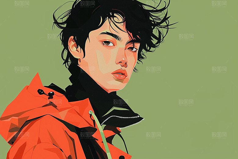 时尚涂鸦人物平面鲜明插画