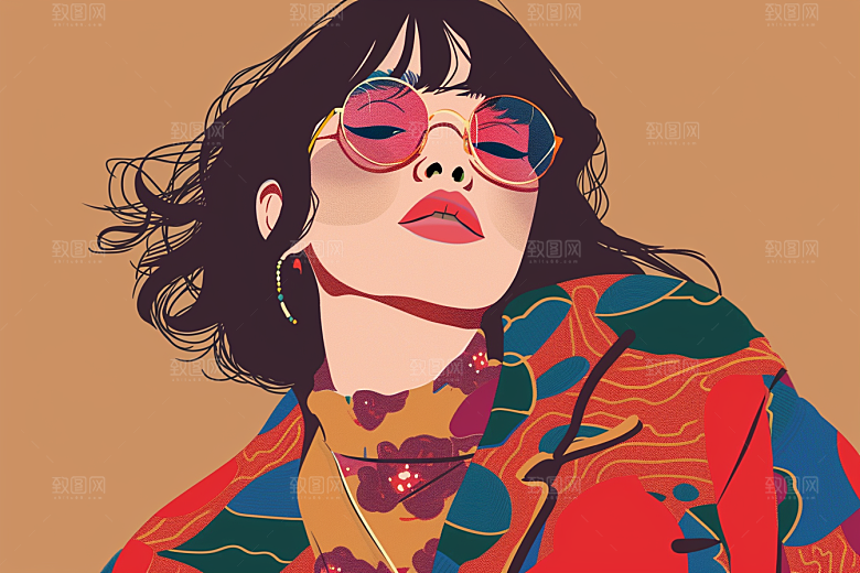 时尚涂鸦人物撞色扁平风插画