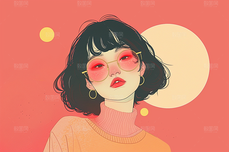 时尚涂鸦人物鲜明暖色调插画