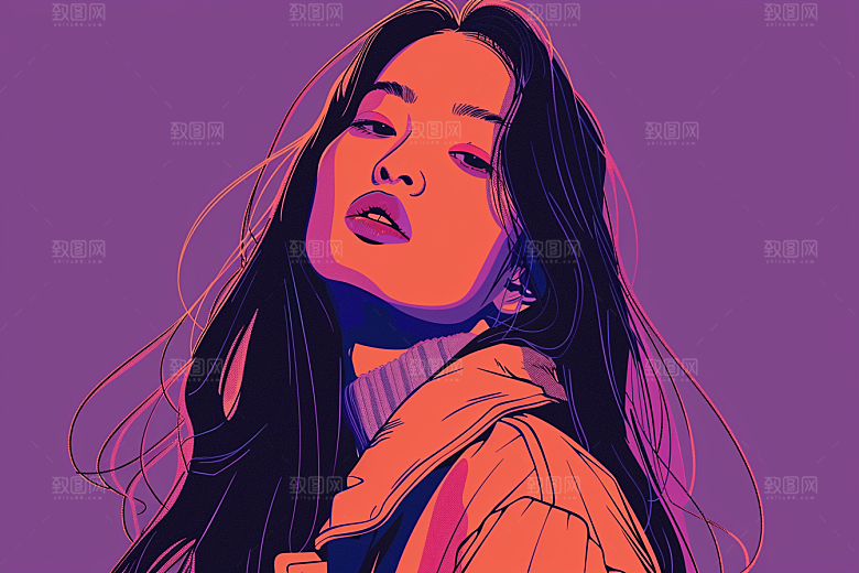 时尚涂鸦人物鲜明橙色插画