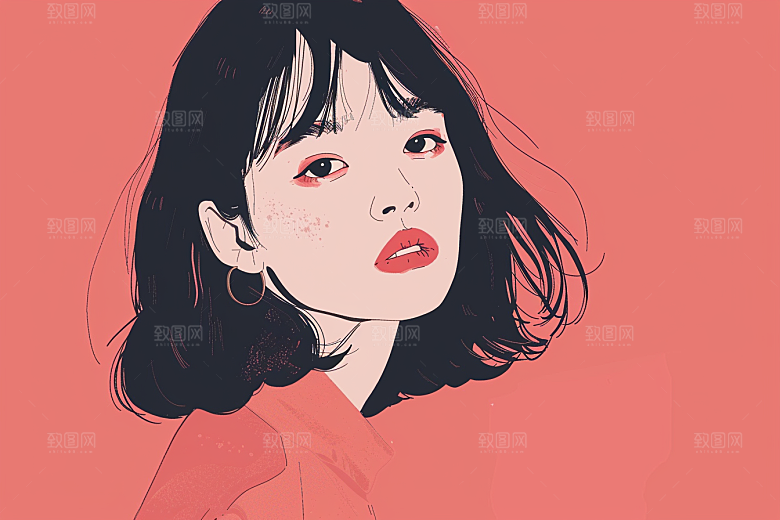 时尚涂鸦人物平面暖色调插画