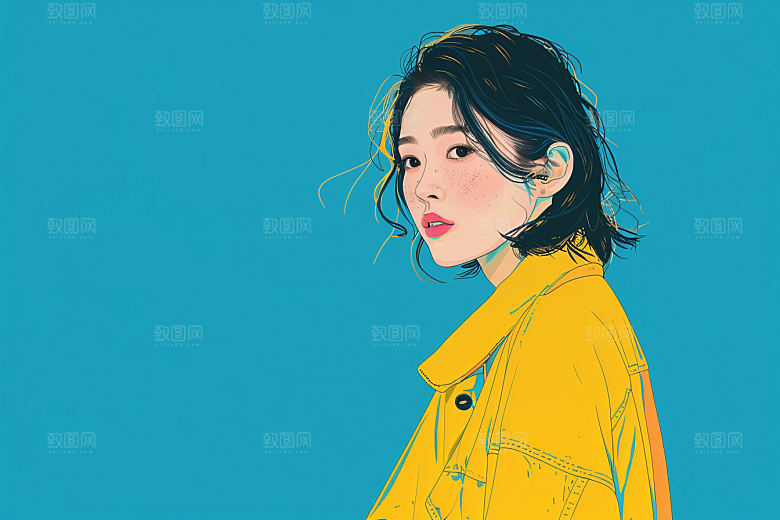 时尚涂鸦人物鲜明对比色插画