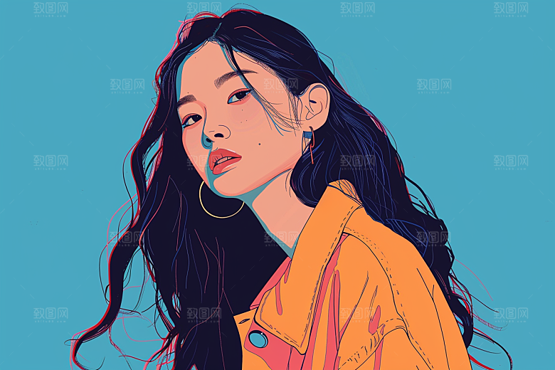 时尚涂鸦人物橙色潮流插画
