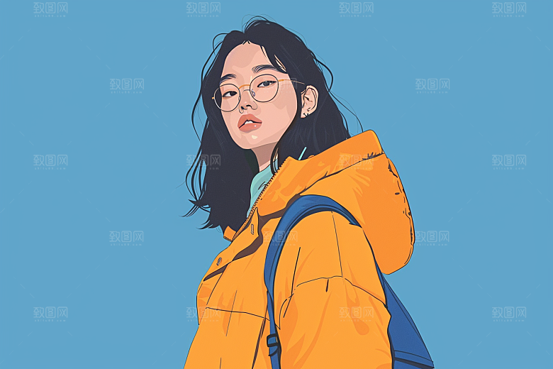时尚涂鸦人物暖色调对比色插画