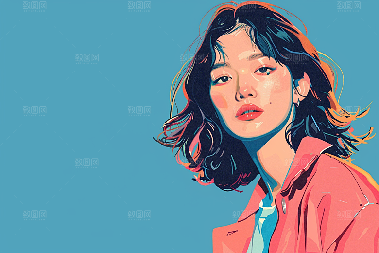 时尚涂鸦人物暖色调撞色插画