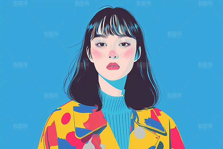 时尚涂鸦人物潮流对比色插画