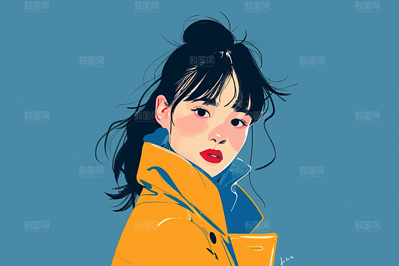 时尚涂鸦人物对比色平面插画